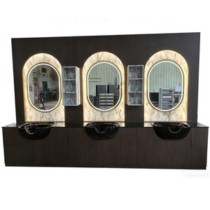 Estación de Estilismo <span class=keywords><strong>Triple</strong></span> Personalizada con Espejo de Salón y Luces LED - Product Image 2