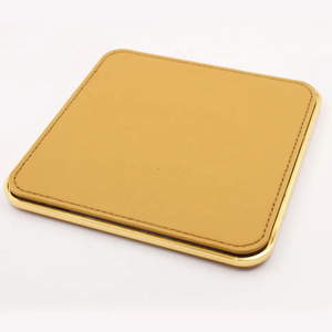 Dessous de verre professionnel en cuir pour tasse <span class=keywords><strong>à</strong></span> café avec impression de logo Dessous de verre en cuir en métal doré - Product Image 3