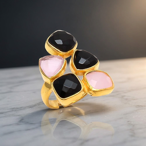 Bague en or plaqué or certifiée avec magnifique pierre précieuse, design ethnique pour femmes et filles, occasion de mariage - Product Image 3