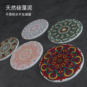 Sous-verre rond en terre de diatomée de la série Flower, absorbant et isolant thermiquement, pour tasses et bols, anti-brûlure - Product Image 1