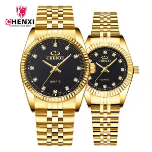 CHENXI 004A Liebhaber Quarz Kristall Diamant Gold Armbanduhren Custom Design Wasserdichte Paar Uhr