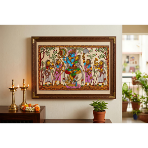 Peinture artisanale Pattachitra du Seigneur Krishna et des Gopis - Origine Odra - Décoration murale pour salon intérieur - Product Image 1