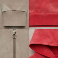 Sweat-shirt à capuche zippé intégral pour homme, coupe oversize, en molleton bouclette 600G, effet délavé à l'acide, avec manches raglan, style streetwear