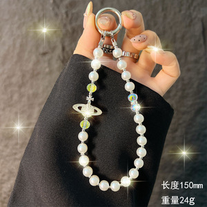 Lanière <span class=keywords><strong>de</strong></span> téléphone portable en forme <span class=keywords><strong>de</strong></span> <span class=keywords><strong>Saturne</strong></span> incrustée <span class=keywords><strong>de</strong></span> diamants - Bracelet en perles, design multifonctionnel, porte-clés, pendentif multicolore - Product Image 4