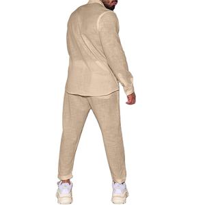 Camicia <span class=keywords><strong>e</strong></span> <span class=keywords><strong>pantaloni</strong></span> in <span class=keywords><strong>lino</strong></span> <span class=keywords><strong>di</strong></span> alta qualità da <span class=keywords><strong>uomo</strong></span> autunno Casual camicia con stampa a maniche lunghe per gli uomini - Product Image 6