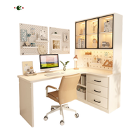 Bureau d'angle Cream Wind, bureau d'étude pour étudiants, bibliothèque, bureau d'ordinateur intégré