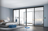 Puertas Corredizas de Aleación de Aluminio para Interiores, Diseño de Rejilla, Doble Vidrio Templado, Tecnología de Rotura de Puente Térmico, para Baño