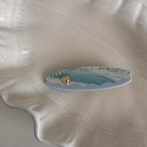 Pince à cheveux en acétate doré, motif coquillage, thème océan estival, pince latérale, pince bec de canard, accessoire capillaire - Product Image 6