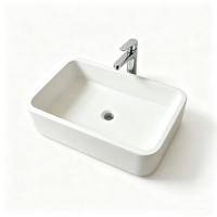 Vasque de salle de bain rectangulaire sur mesure en acrylique blanc poli, surface solide écologique, pour hôtel moderne