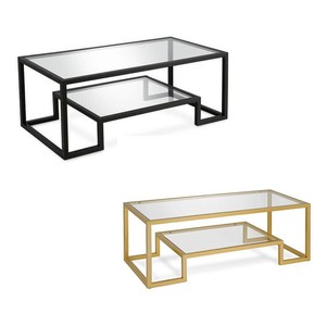 Mesa de centro/mesa de exhibición de vidrio templado y hierro, mesa de centro de inspiración geométrica minimalista moderna, venta al por mayor del fabricante - Product Image 3