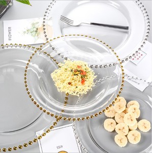 Assiettes rondes en verre transparent avec bordure dorée perlée, style européen, décorations <span class=keywords><strong>de</strong></span> <span class=keywords><strong>mariage</strong></span>, fête d'<span class=keywords><strong>anniversaire</strong></span>, emballage personnalisé, MOQ 100 pièces - Product Image 5