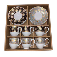 Petites tasses à café et soucoupes en porcelaine arabe dorée 6pcs set de tasses à expresso turques