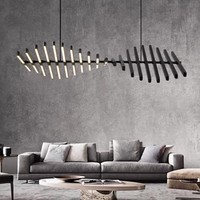 Luminaire suspendu de table à manger de style italien moderne, simple et luxueux, forme de poisson minimaliste linéaire, éclairage pour salon/bureau
