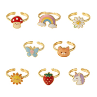 Bague ouverte réglable en forme de C, motif animal et plante de dessin animé, en émail, plaquée or, pour enfants et filles, bijoux fantaisie, cadeau, vente en gros