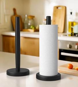 Porte-rouleau de papier essuie-tout moderne en acier inoxydable de qualité supérieure avec base noire stable pour cuisine - Product Image 1