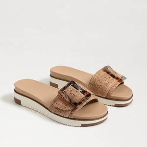 Venta al por mayor personalizado negro Pu <span class=keywords><strong>suela</strong></span> gruesa punta redonda elegante cómodo zapatillas <span class=keywords><strong>Sandalias</strong></span> planas - Product Image 1