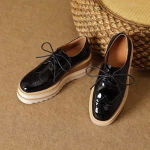 WETKISS 2023 Factory OEM Classic Hollow Out Lace up Oxfords White Leather Oxfords Shoes Casual Wedges Platform Shoes for <strong>Women</strong> - Product Image 3