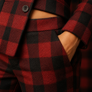 Completo Blazer e Pantaloni a Quadri Buffalo Plus Size da Donna, Set Coordinato Rosso e Nero con Pantaloni a Gamba Dritta, Taglie CA 14-26 - Product Image 2