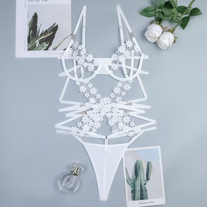 New Fashion Hollow Out 3D Floral Strap <b>Bondage</b> One-piece Bodysuit Hot Sell Transparent Mesh Women's Lingerie <b>Set</b> - Product Image 6