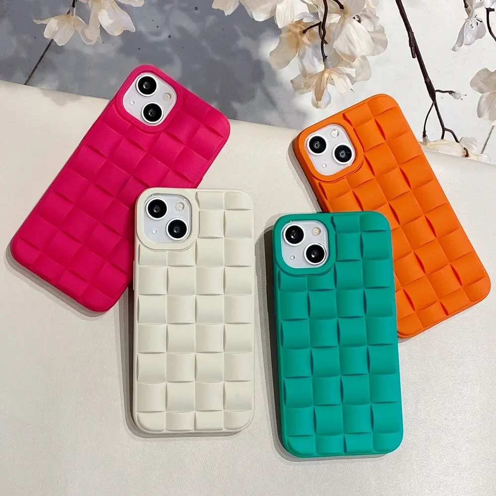 3D Grid Sensory Rhombus Diamond The Puffer Phone Case For iPhone 14 13 12 11 Pro Max Glitter Plating Shockproof Soft Cover