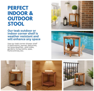 كرسي استحمام صغير من خشب الساج الصلب للزاوية، مسند للقدمين، مقعد حمام خشبي متين سهل التجميع - Product Image 3