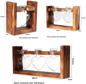 Hot Glass Propagation Station with Wooden Rack Stand Heart-Shaped Vase for <b>Flowers</b> and Terrarium Jar Planter Home Garden - Product Image 2
