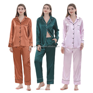 OEM Custom Logo Seidige Satin Schlafanzug Pyjamas Set mit Taschen Frauen Pyjamas mit langen Ärmeln und langen Hosen - Product Image 3