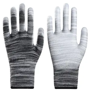 广泛使用的斑马条纹彩色尼龙聚酯聚氨酯涂层手掌手套，带防滑保护和安全工作手套