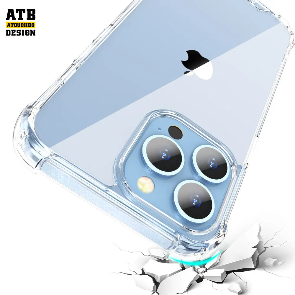 Atouchbo Designer Transparent 1.0MM TPU Phone Case For iPhone 13 14 Pro Max 12 Pro Max 11 Pro Shockproof Clear Mobile Covers