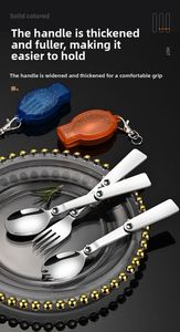 Ensemble cuillère, fourchette et couteau pliables en acier inoxydable pour l'extérieur, logo personnalisé, durable, non toxique, design minimaliste portable - Product Image 4