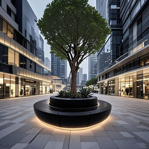 G027 Custom Fiberglass Tree Planter Chair Terrazzo Glowing Landscape <b>Bench</b> UHPC GRC Hospital Mall School Hotel Outdoor Public - Product Image 5