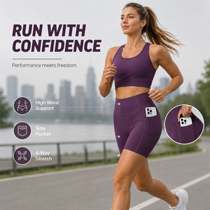 Shorts de yoga taille haute pour femme, effet ventre plat et rehaussement des fesses, anti-humidité, extensibles dans 4 directions, avec poche latérale, pour l'entraînement - Product Image 5