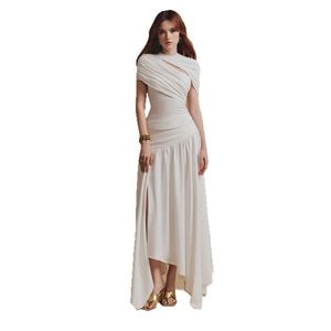Abiti da donna semplici negozio di moda 2025 nuova moda estiva tinta unita plissettata bianca gonna lunga fino al pavimento - Product Image 5