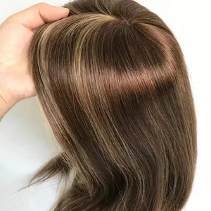 חתיכות שיער טופ שיער אנושי עם קליפס משי טופ שיער סיני לנשים