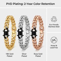 Bracelet chaîne cubaine en acier inoxydable plaqué or pour homme avec fermoir en zircon pour soirée
