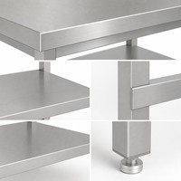 Table de travail robuste en acier inoxydable 201 à trois niveaux avec sous-étagère, installation rapide, gain de place, revêtement autonettoyant – Vente en gros