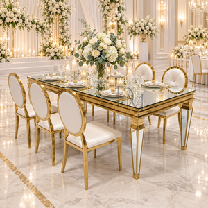 Ensemble de table à manger en acier inoxydable de qualité supérieure avec des chaises à dossier ovale pour les banquets de mariage, vente en gros - Product Image 5