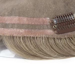 Topper de <span class=keywords><strong>cheveux</strong></span> humains <span class=keywords><strong>blond</strong></span> cendré, 4 clips, base mono, effet cuir chevelu naturel, postiche invisible et sans couture pour épaissir les <span class=keywords><strong>cheveux</strong></span>, pour femmes - Product Image 2