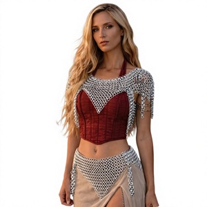 Women's <b>Silver</b> Plated Aluminium Chainmail Fashion Armour <b>Crop</b> <b>Top</b> with Round Shape Design Antique Modern Style Customized Logo - Product Image 1
