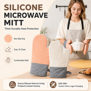 Gants en silicone épais à double couche, résistants à la chaleur, isolants, pour four à micro-ondes, cuisson, avec deux doigts libres, compatibles lave-vaisselle - Product Image 1