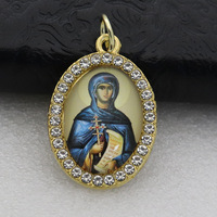 Pendentif de bijoux ovale en alliage micro-serti avec motif de figure religieuse, accessoire pour collier et bracelet
