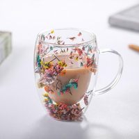 Mug en verre à double paroi de 350 ml, nouveau design, fait main, en verre borosilicate de haute qualité, créatif, pour fleurs séchées