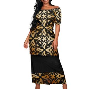 Sonbahar kapalı omuz pupusi elbise polinezya kabile <span class=keywords><strong>2</strong></span> parça Set kişilik moda polinezya Samoan Hibiscus tasarım elbise - Product Image 5