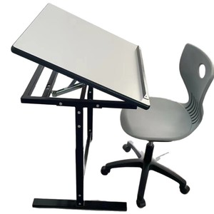Adjustable Height Drawing <b>Table</b> 90x60cm White Plastic Top Metal Frame Computer Desk For Home <b>Office</b> Use - Product Image 5