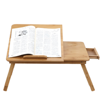 Support de bureau en bambou pour ordinateur portable, plateau de lit réglable pour petit déjeuner, Table multifonctionnelle avec tiroir de rangement inclinable