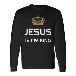 Maglietta a maniche lunghe Jesus Is My King nera - Product Image 1