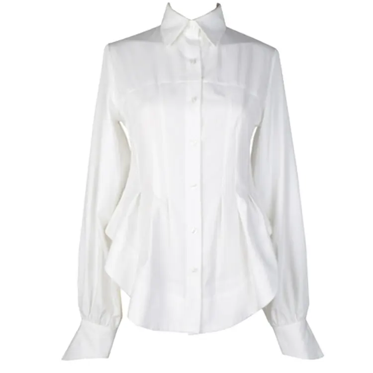 Самодельная Осенняя система 2021, трехмерная рубашка с закругленным подолом, белая женская рубашка со складками на талии, 1225