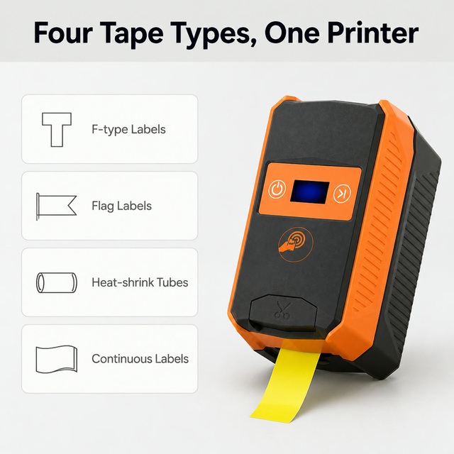 Portable Thermal Label Printer 36mm 203/300DPI Label Printer Handheld Label Maker for Barcode Cable Wire Asset Tag