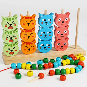 Jogo Educativo de Empilhamento Geométrico de Madeira 5 em 1 para Bebês: Encaixe de Formas e Colisão de Gatos Tipo B - Product Image 2