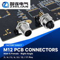 Connecteur M12 femelle à 90 degrés pour PCB, prise à aiguille courbée 8 broches X-coding, réceptacle métallique coudé à droite, à visser